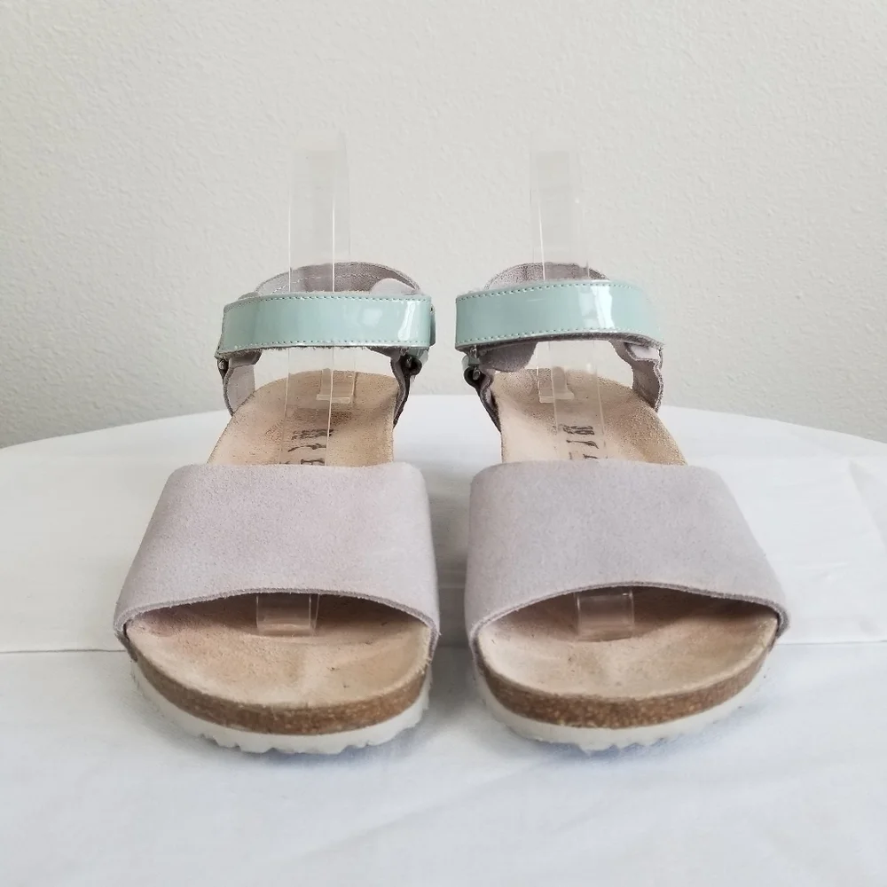 Papillio By Birkenstock Eve Wedge Suede Sandal in Blue Grey Size 7-7.5 Narrow